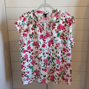 Ann Taylor Floral Blouse - Pink and Green